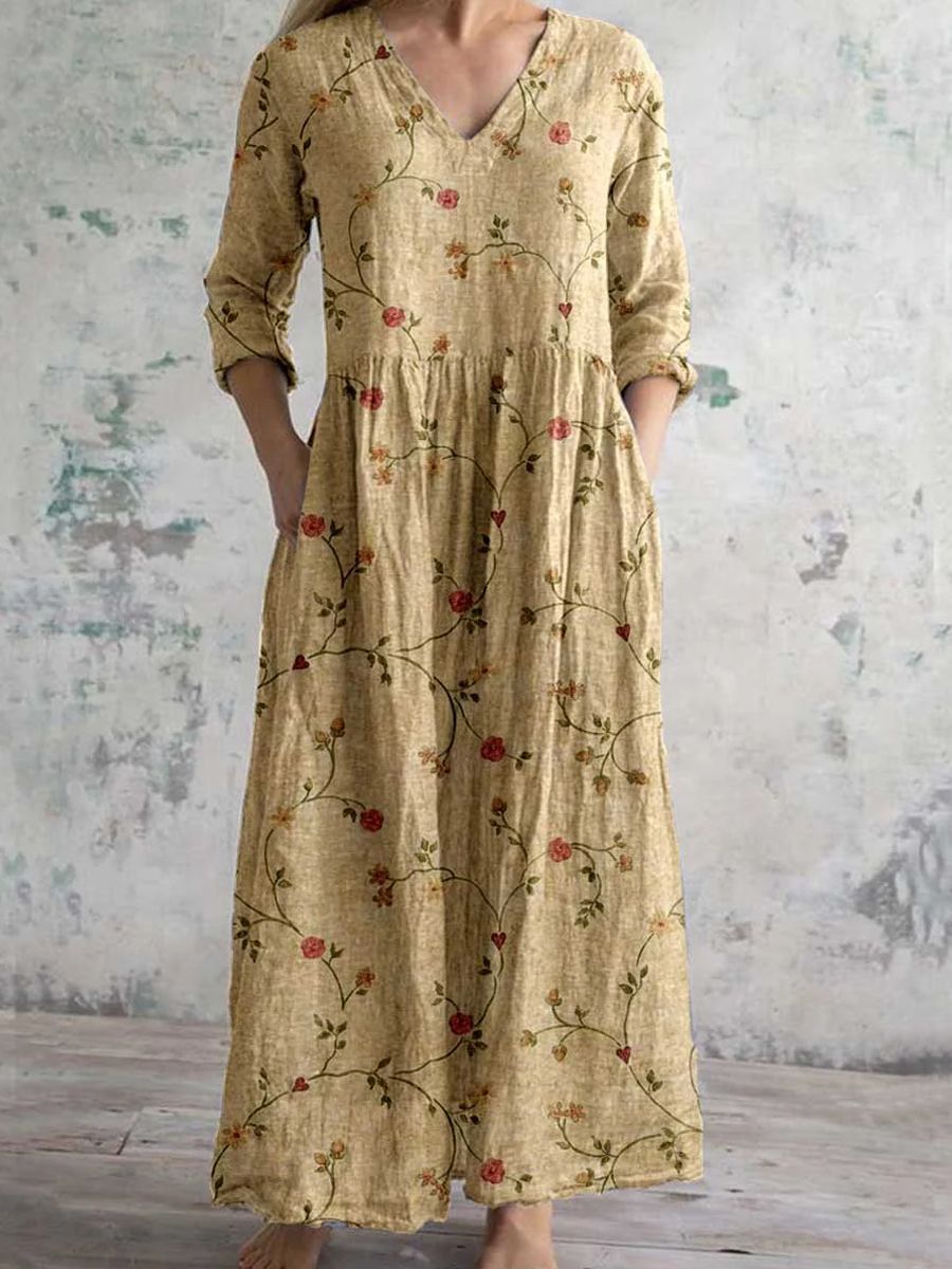 Women's V Neck Floral Midi Dress