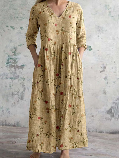 Women's V Neck Floral Midi Dress