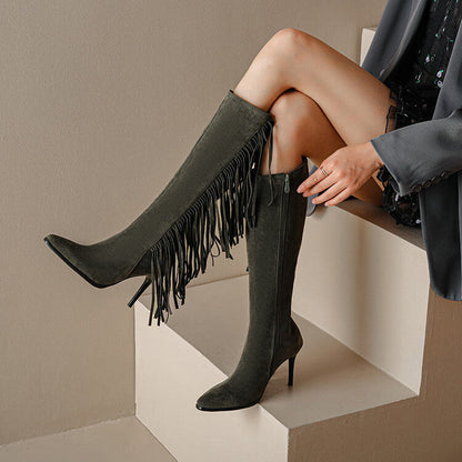 Women's Suede Knee High Stiletto Boots - Vonnera