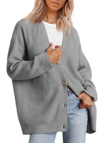 Women's Striped Knit Cardigan Sweater Relaxed Fit Button Front