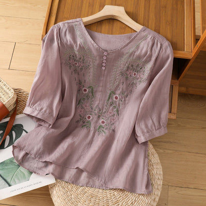 Women's Embroidered Button Front Blouse