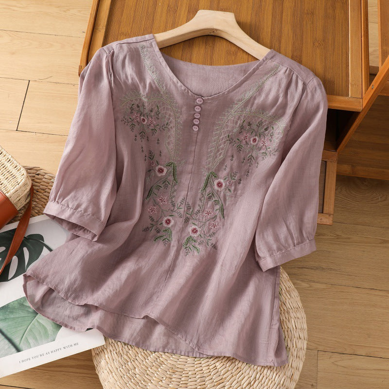 Women's Embroidered Blouse Floral Front Detail