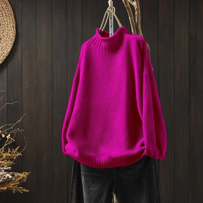 Women's Oversized Waffle Knit Sweater Mock Neck