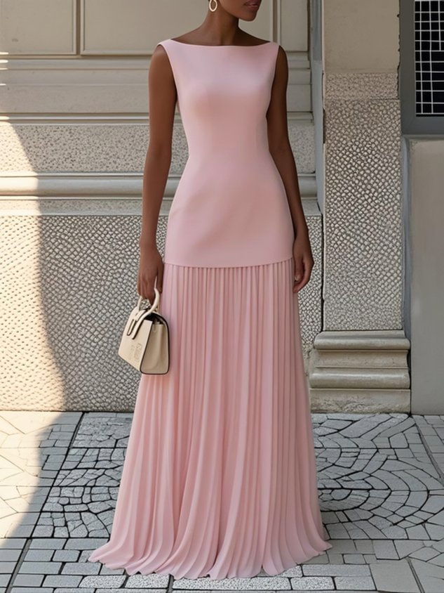 Women's Sleeveless Pleated Maxi Dress Skirt