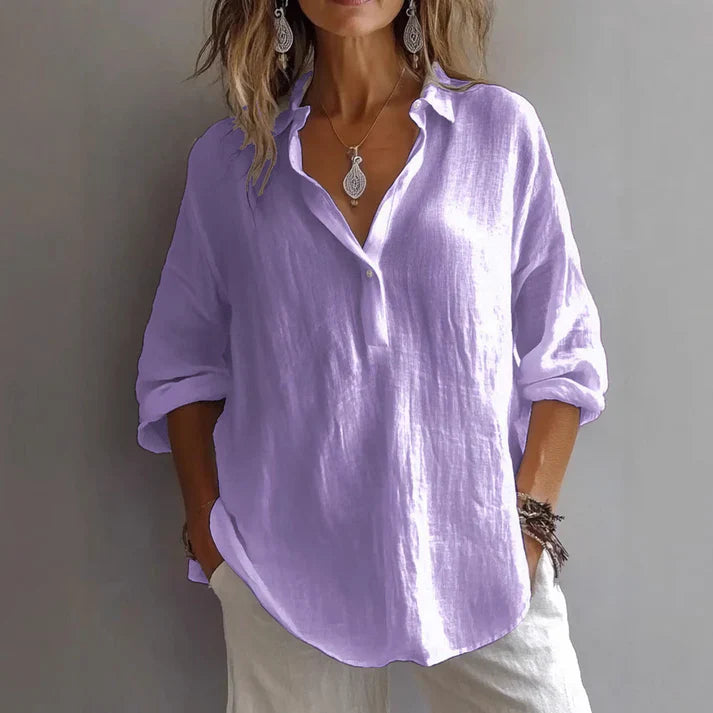 Women's Linen Blend Tunic Shirt Relaxed Fit