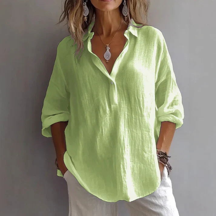 Women's Linen Blend Tunic Shirt Relaxed Fit