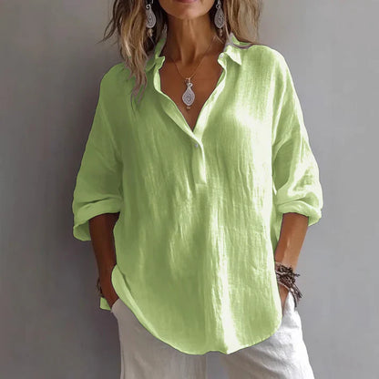 Women's Linen Blend Tunic Shirt Relaxed Fit