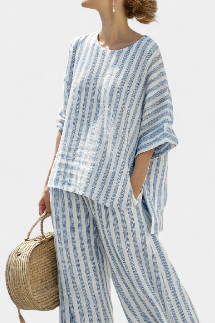 Women's Striped And Pants Set