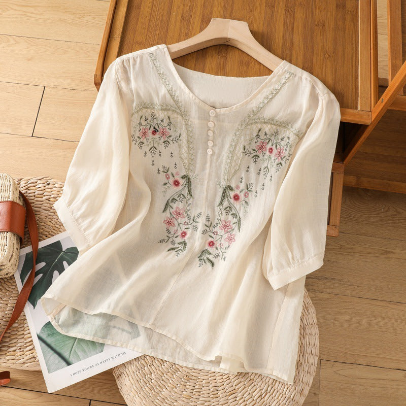 Women's Embroidered Button Front Blouse