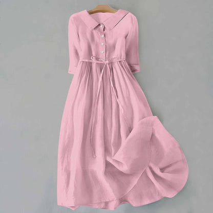 Women's Midi Dress Full Button Front Casual