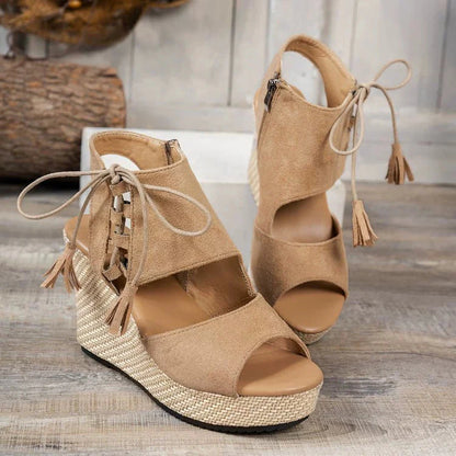 Women's Lace-Up Wedge Sandals Peep-Toe Comfortable - Vonnera