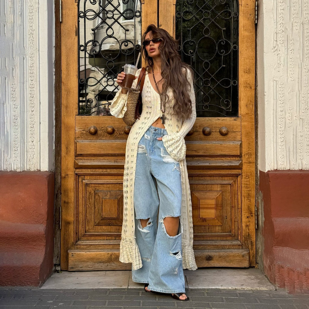 Women's Long Knitted Cardigan Flare Sleeve - Vonnera