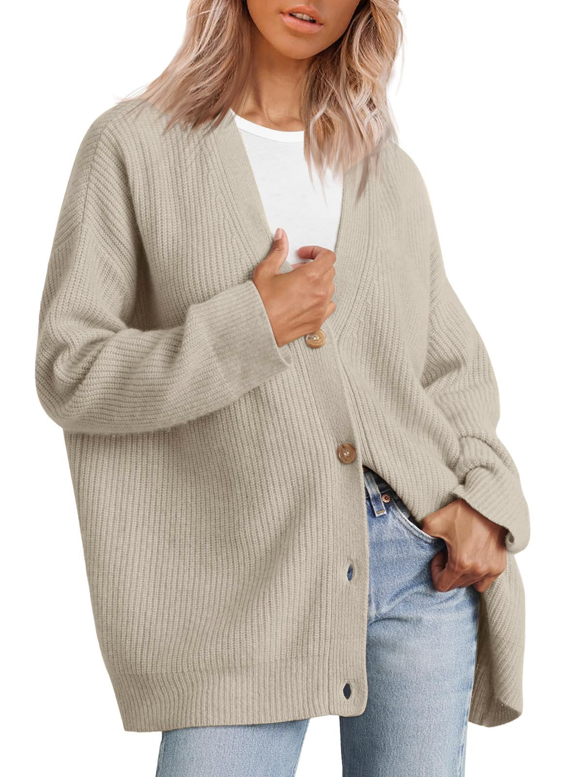 Women's Striped Knit Cardigan Sweater Relaxed Fit Button Front
