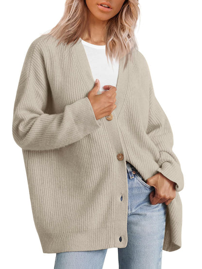 Women's Striped Knit Cardigan Sweater Relaxed Fit Button Front
