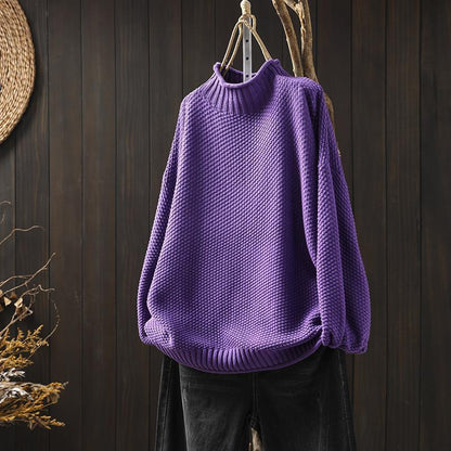 Women's Oversized Waffle Knit Sweater Mock Neck