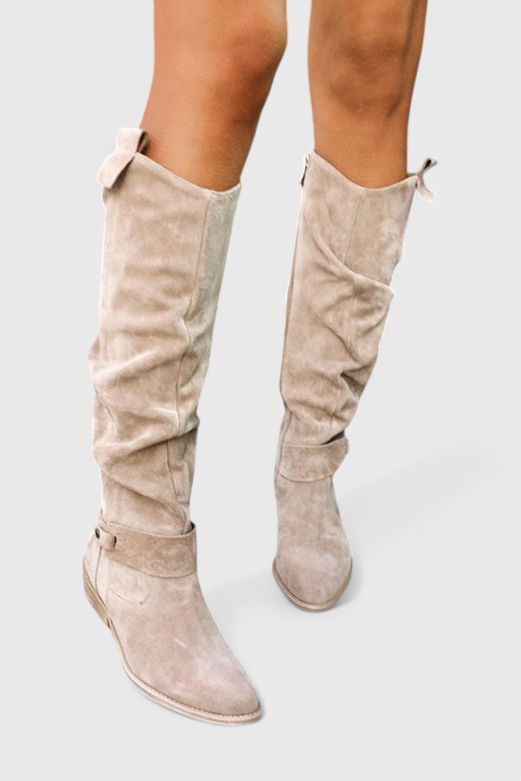 Women's Knee-High Boots Low Heel Zipper Detail