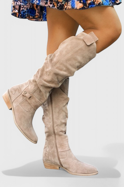 Women's Knee-High Boots Low Heel Zipper Detail