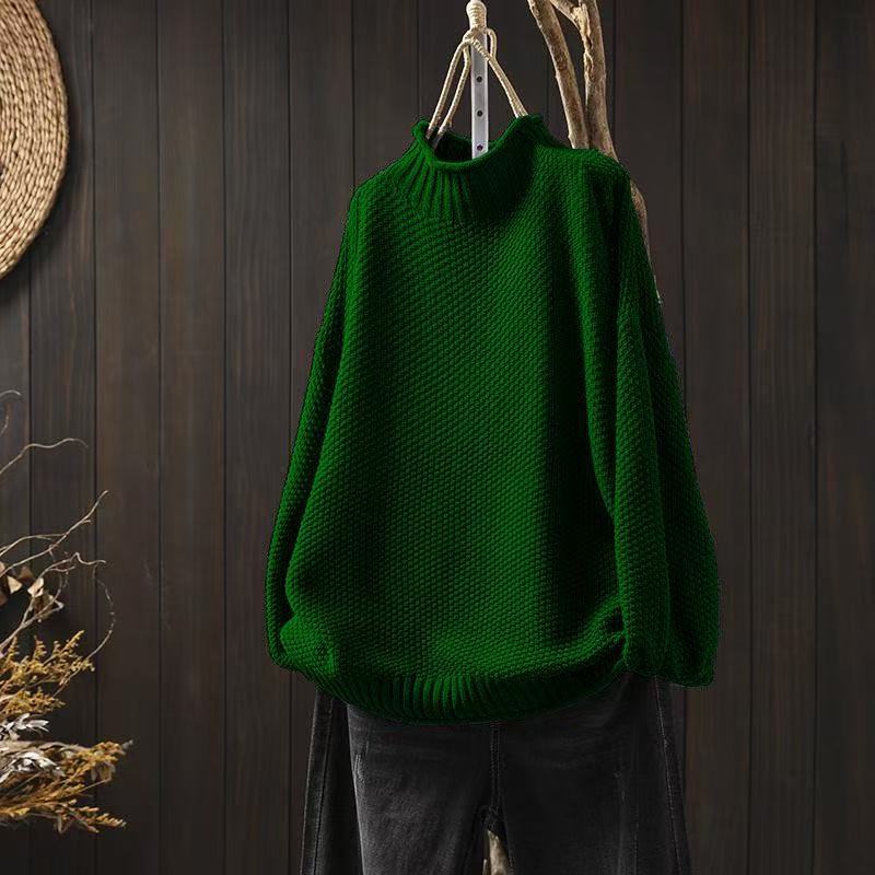 Women's Oversized Waffle Knit Sweater Mock Neck