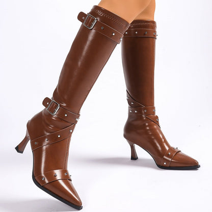 Women's Pointed Toe Boots Buckle Strap