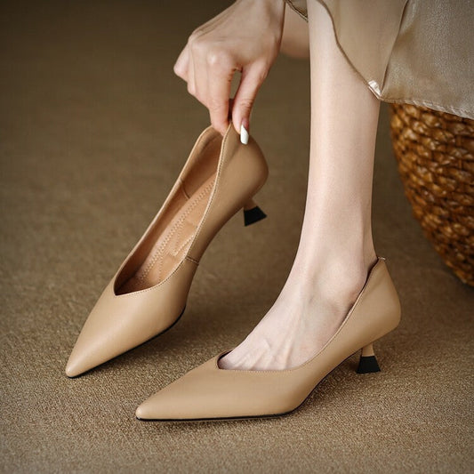 Camille | Women's Pointed Toe Pumps Low Kitten Heel Slip On Shoes