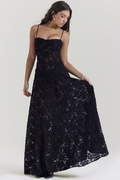 Women's Silk Maxi Dress Slim Fit Spaghetti Straps