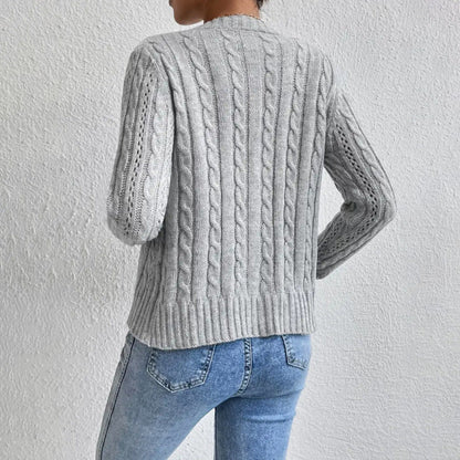 Women's Cable Knit Cardigan Slim Fit Button Front