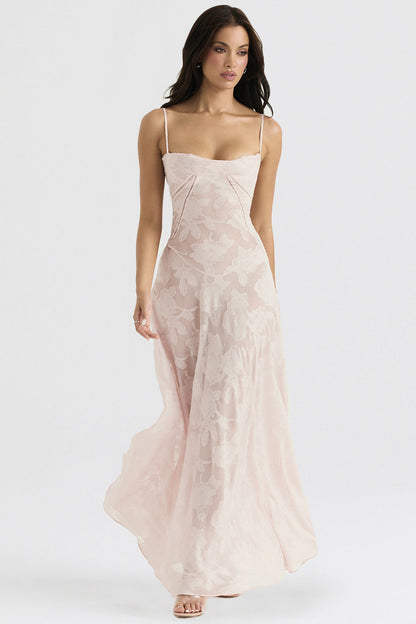 Women's Silk Maxi Dress Slim Fit Spaghetti Straps