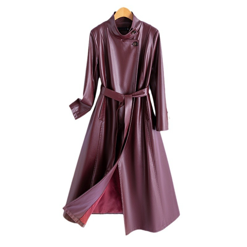 Women's Leather Wrap Coat - Vonnera