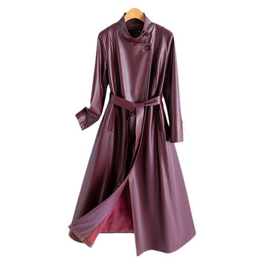 Women's Leather Wrap Coat - Vonnera