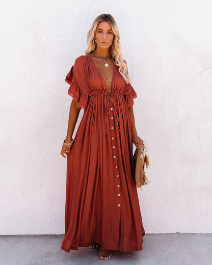 Women's Boho Beach Cover Up V Neck Flowy White