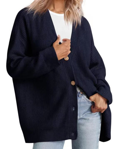 Women's Striped Knit Cardigan Sweater Relaxed Fit Button Front