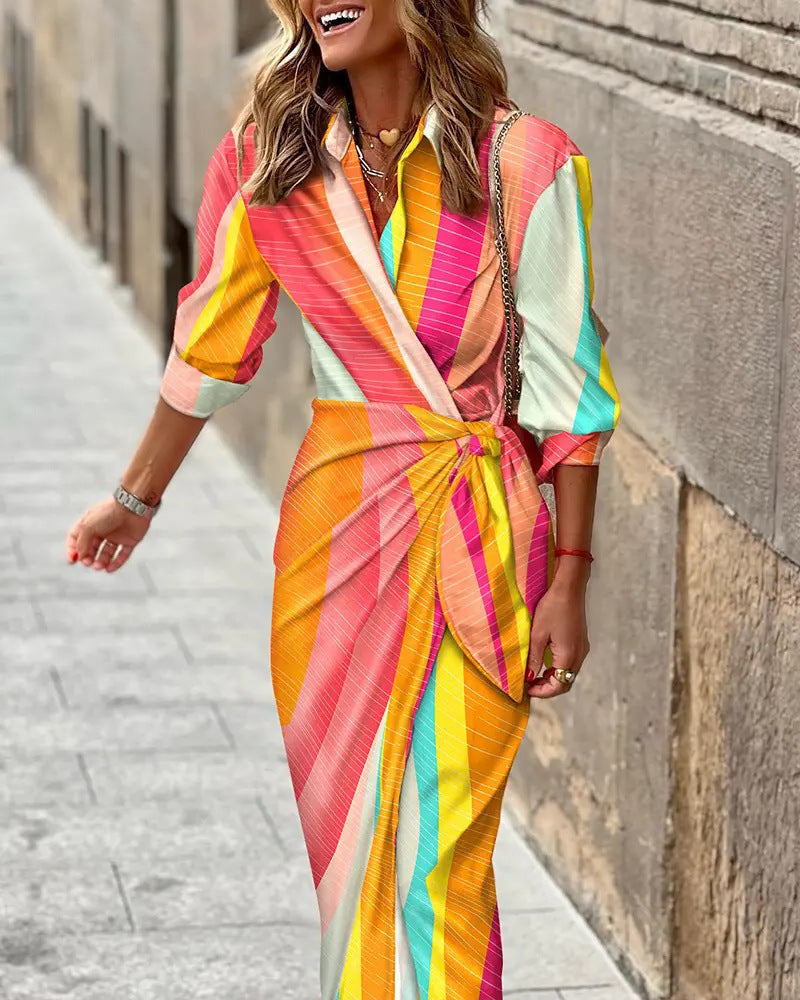 Women's Summer Wrap Dress with Collar