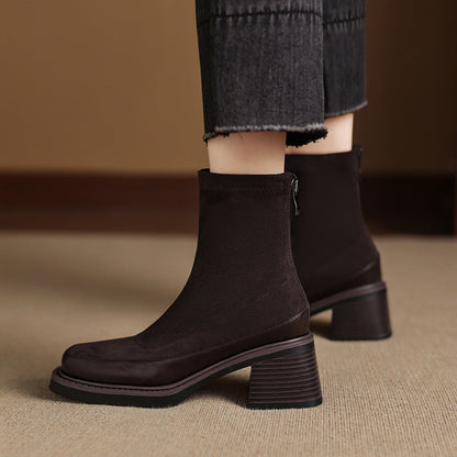 Women's Suede Mid Heel Boots - Vonnera