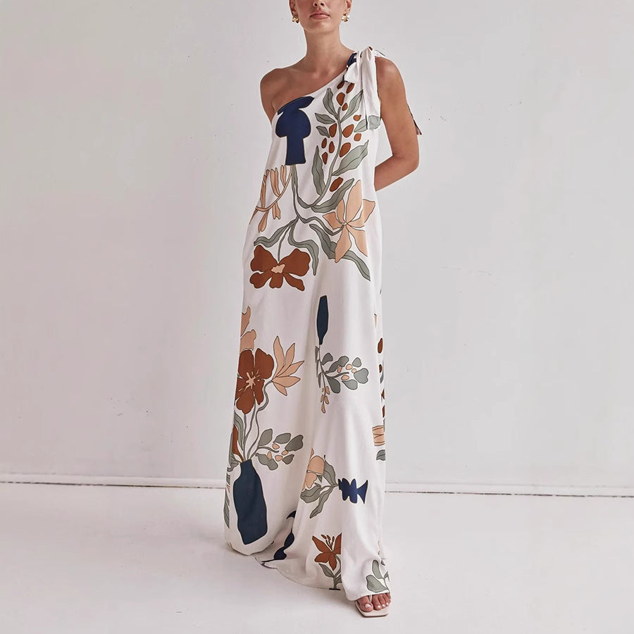 Women's Cotton One-Shoulder Dress Bold Print - Vonnera