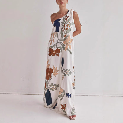Women's Cotton One-Shoulder Dress Bold Print - Vonnera