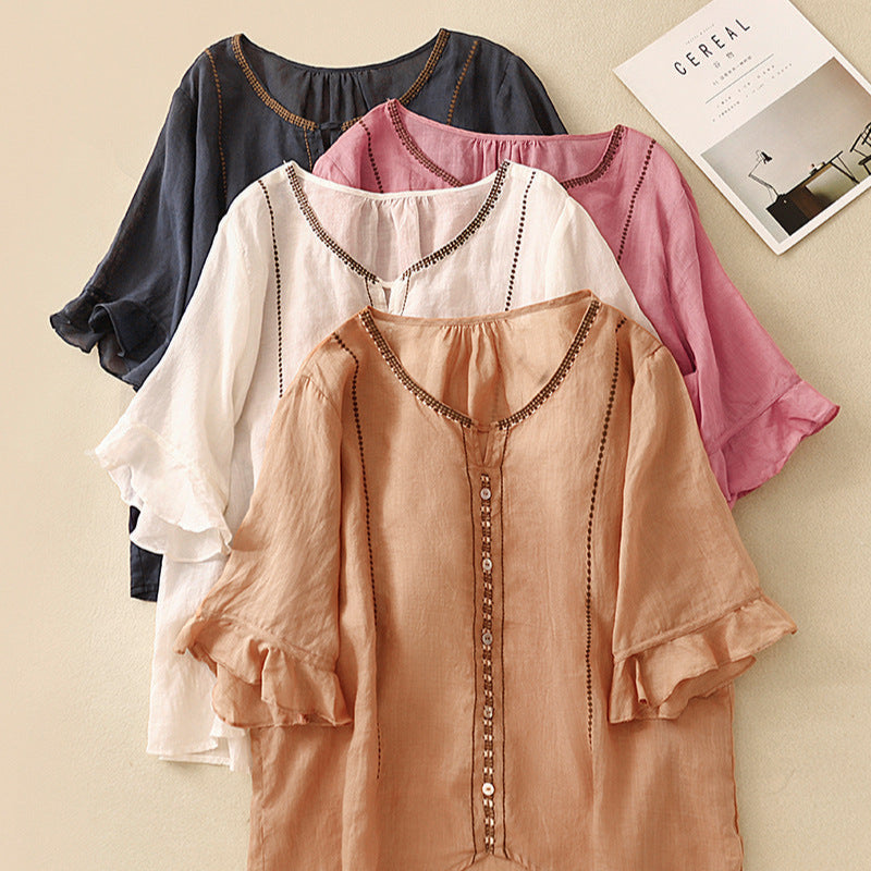 Women's Ruffle Sleeve Blouse Patterned