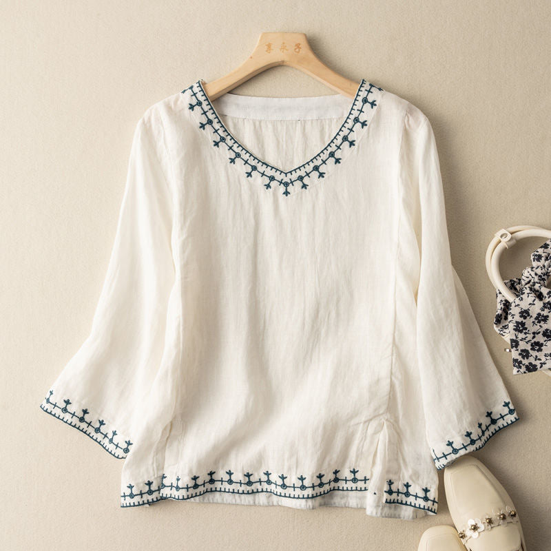 Women V-Neck Blouse Patterned - Vonnera