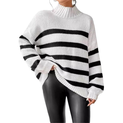 Women's Striped Sweater Ribbed Collar
