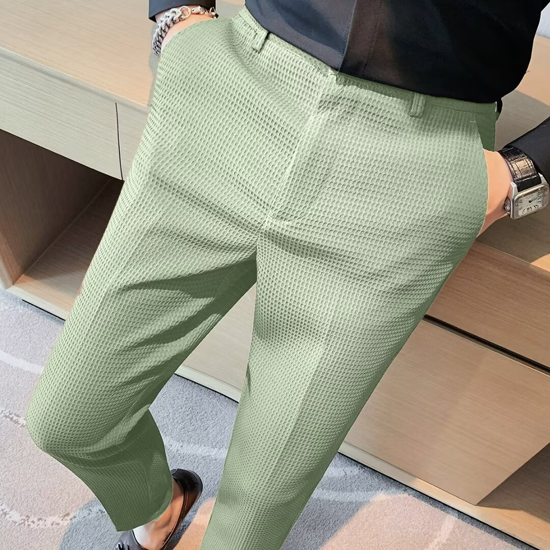 Ralph Men's Slim Fit Cropped Trousers Textured Fabric Smart Casual - Vonnera