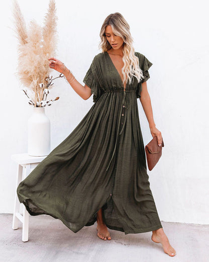 Women's Boho Beach Cover Up V Neck Flowy White