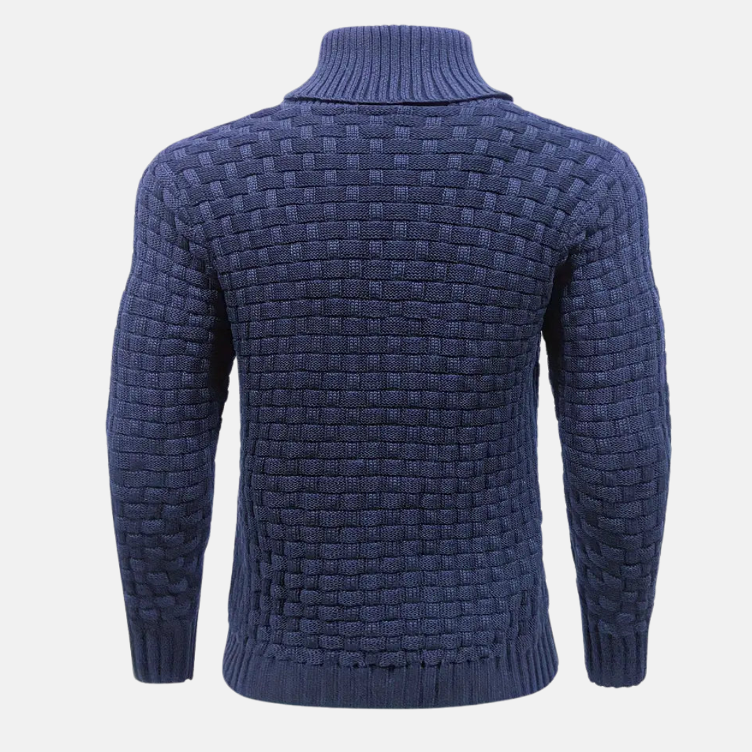 Men's Textured Knit Sweater Shawl Collar Button Detail Beige