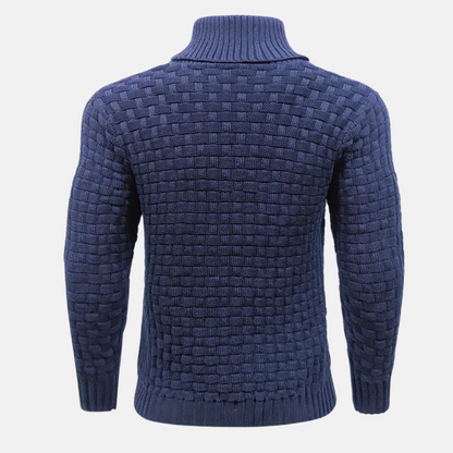 Men's Textured Knit Sweater Shawl Collar Button Detail Beige