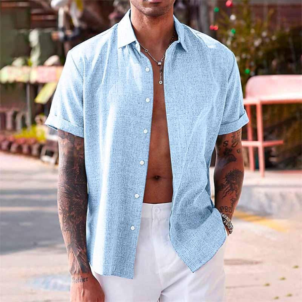 Cotton Linen Short Sleeve Shirt - Vonnera