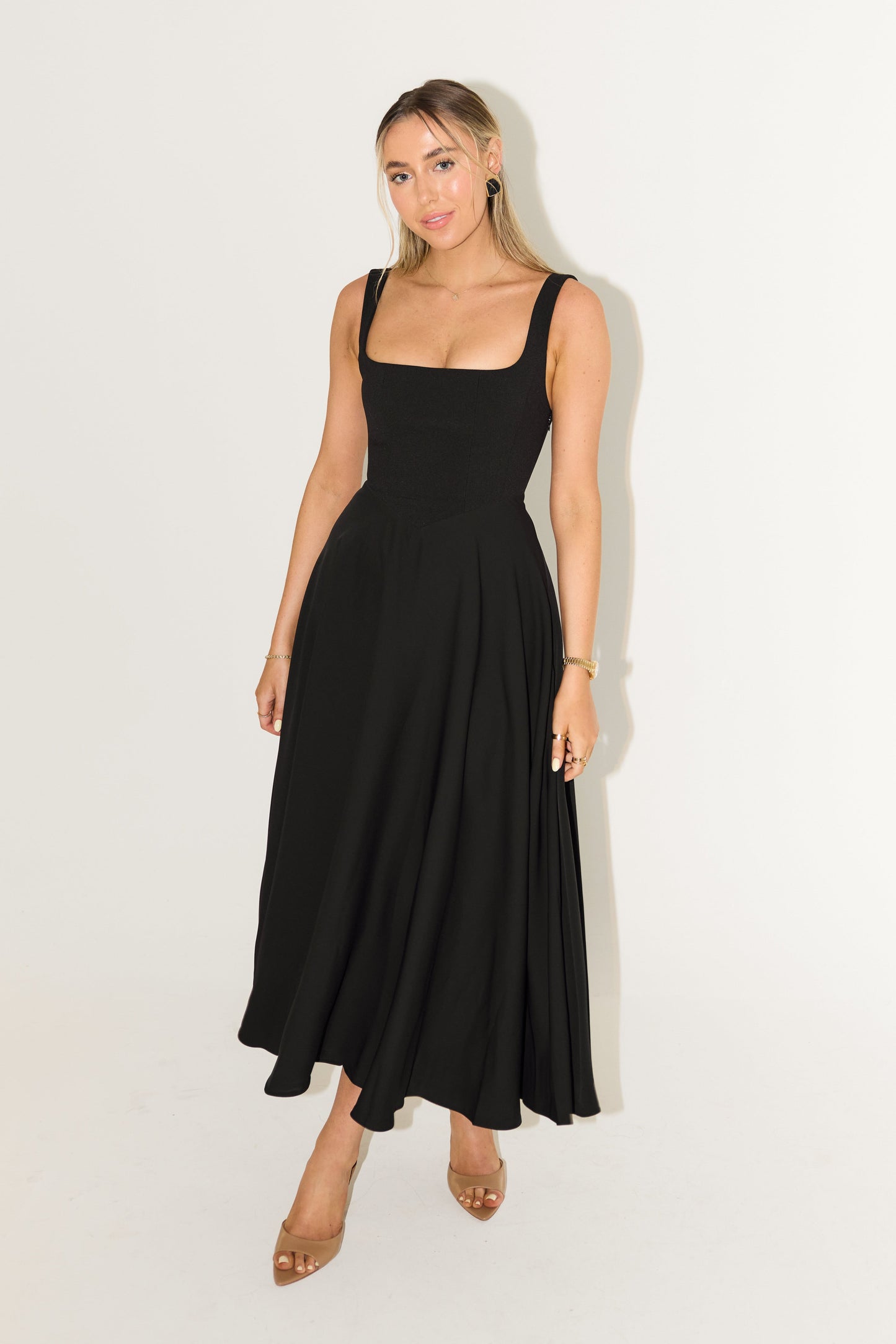 Women's Sleeveless Square Neck Midi Dress