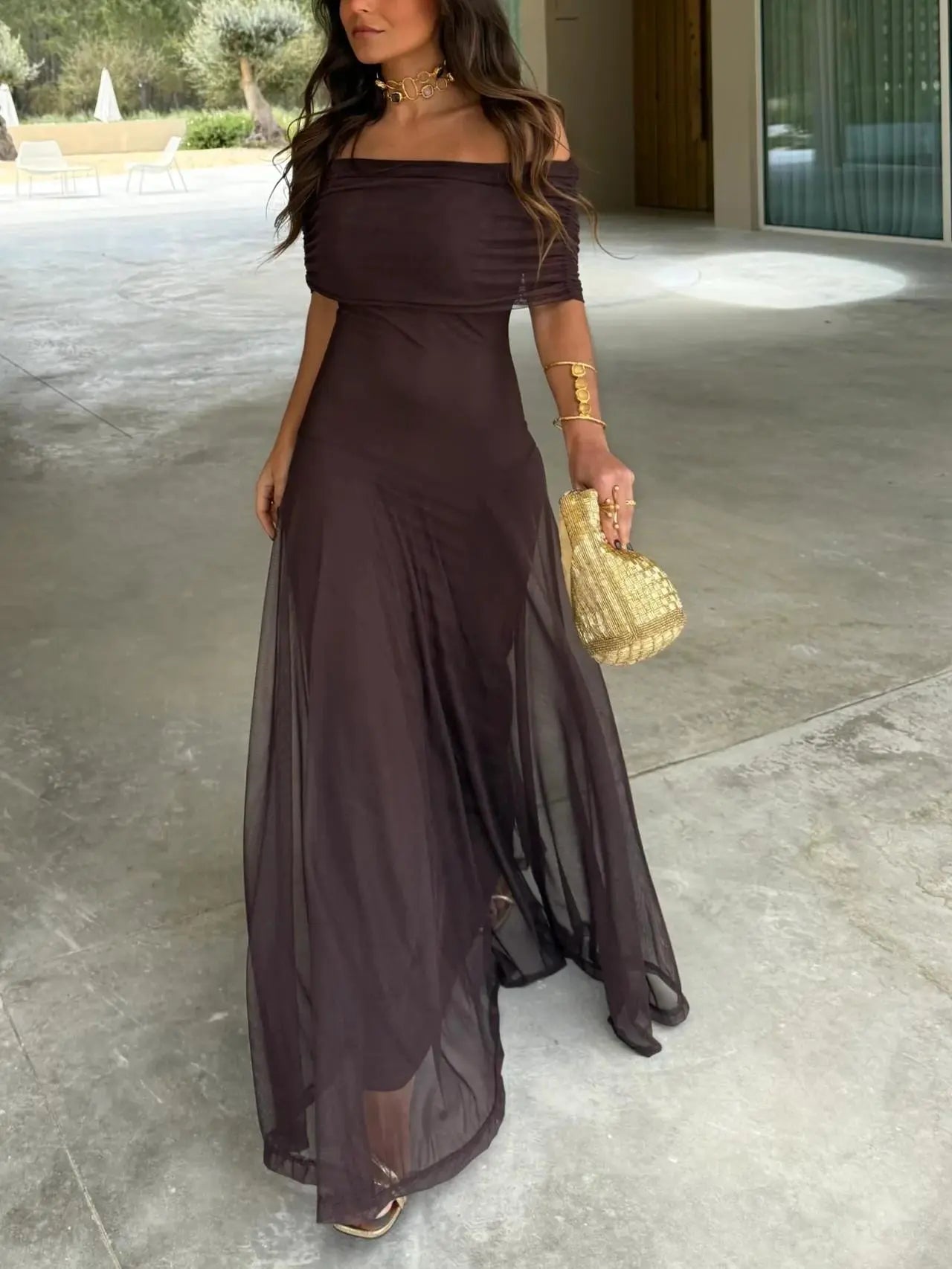 Women's Off-Shoulder Maxi Dress Black - Vonnera