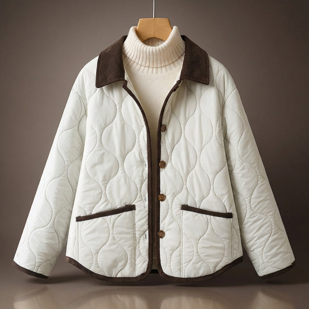 Quilted Jacket Corduroy Collar Button Front - Vonnera