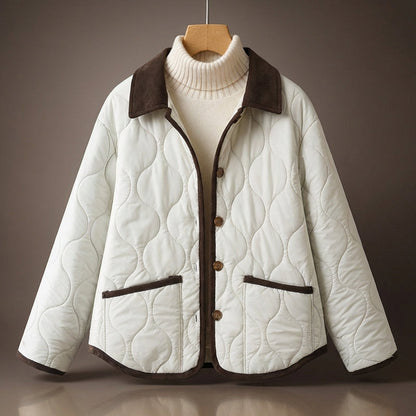 Quilted Jacket Corduroy Collar Button Front - Vonnera