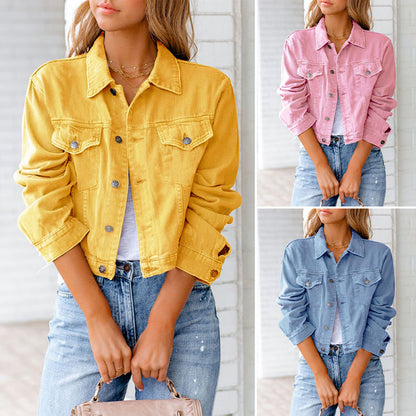 Women's Cropped Denim Jacket Casual Blue - Vonnera