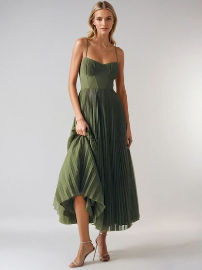 Women's Strappy Maxi Dress Pleated Skirt