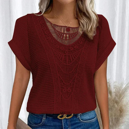 Women's Lace Trim Round Neck